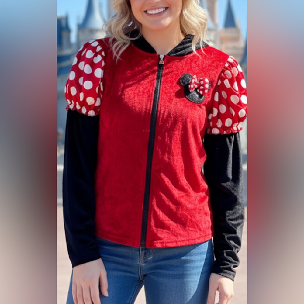 Disney Minnie Mouse Hooded with Mouse Ears/ Bow Sweatshirt Zip-up Adult L/XL